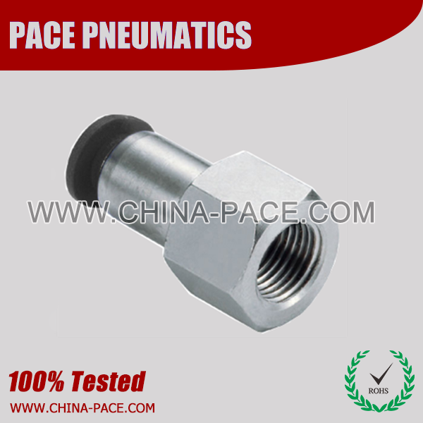 Compact Female Straight One Touch Fittings,  Compact Push To Connect Fitting, Miniature Pneumatic Fittings, Air Fittings, one touch tube fittings, Pneumatic Fitting, Nickel Plated Brass Push in Fittings